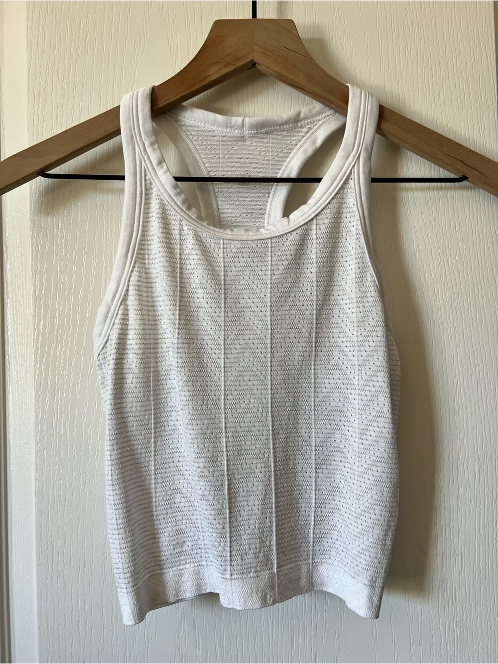 Lululemon Swiftly Pointelle Cropped Racerback Tank Top Herringbone Dot White 4